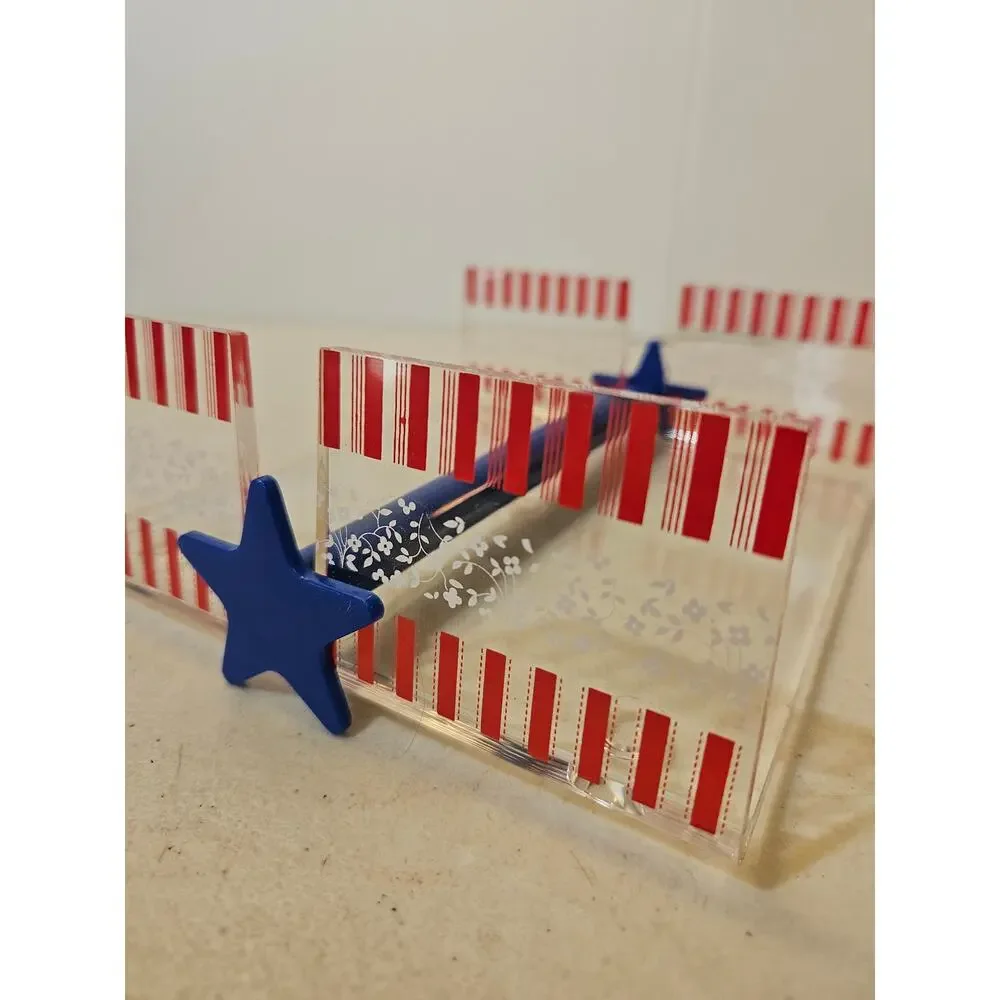 Vintage Avon Plastic Acrylic Napkin Holder Red White Blue Patriotic Americana